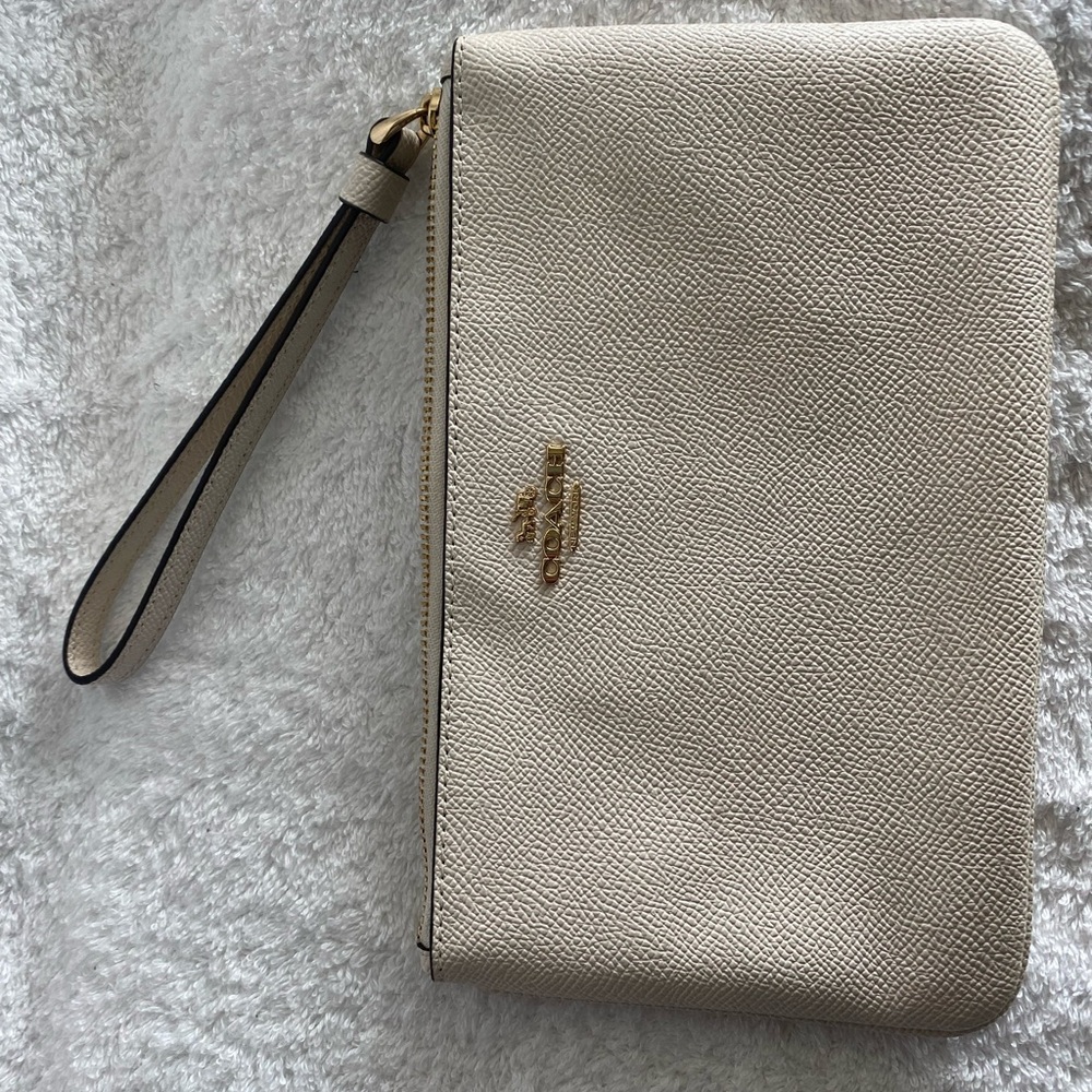 Coach White Wristlet with Gold Accents